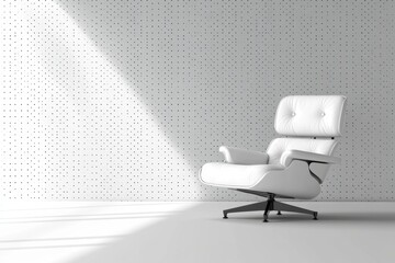 Poster - An abstract piece of wall art in grayscale, incorporating a white chair and plant
