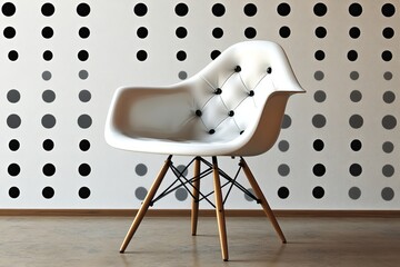 Poster - Wall art with an abstract grayscale design, including a white chair and a plant
