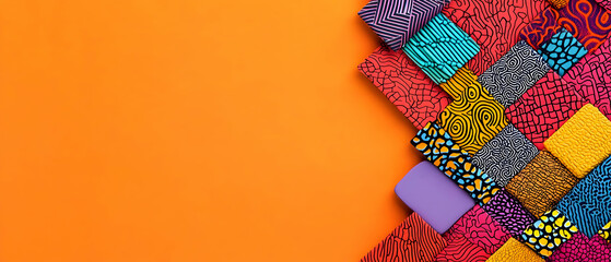 Poster - Abstract Colorful Geometric Design With Multicolored Patterns On Orange Background