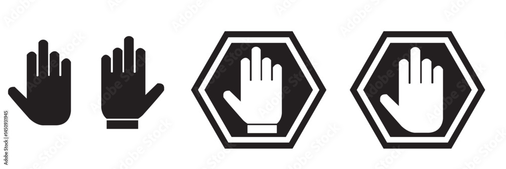 Set stop red sign icon with white hand, do not enter. Warning stop sign ...