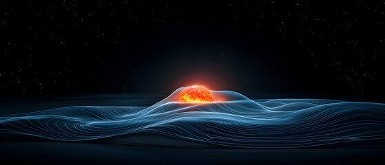 Poster - Abstract Digital Sunrise Over Geometric Waves