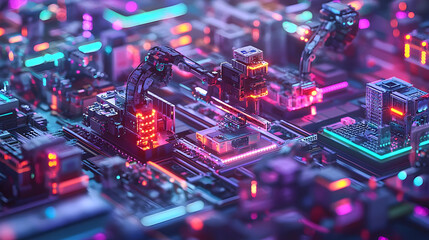 Poster - Abstract Futuristic Cityscape With Cyberpunk Technology