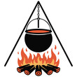 © azzedine - Cauldron over campfire cooking isolated vector illustration on white background