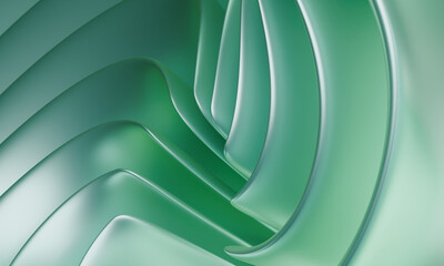 Poster - Elegant Green Abstract 3D Curved Layers with Smooth Gradient Background