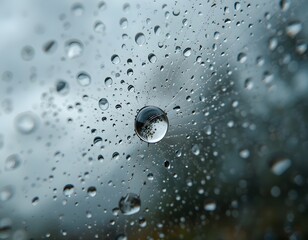 Poster - Raindrop Macro, Reflecting A World. A Close-up Capturing Intricate Details, Nature's Art. Water, On Glass, Magnified. Beautiful Texture.