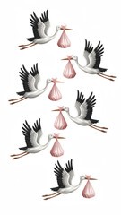  Stork with baby illustration on transparent background