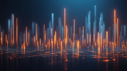 Poster - Abstract cityscape with glowing lines at night