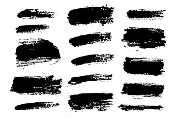 Aufkleber - Vector brush stroke textures of different shapes. Paint text boxes and paintbrush collection. Grunge banners for authentic design vibe. Painted backgrounds