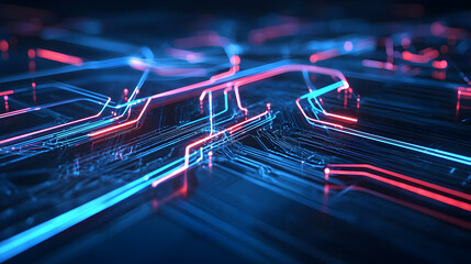 Poster - Abstract Futuristic Circuit Board Design With Glowing Lines And Colors
