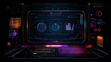Poster - Futuristic Digital Interface Display With Glowing Neon Lights