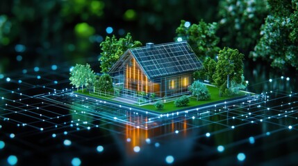 Poster - Smart home with solar panels and digital grid