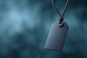 Aufkleber - Dark-blue textured tag hangs on dark-blue background, offering blank space for text or logo, showcasing branding or promotional opportunities