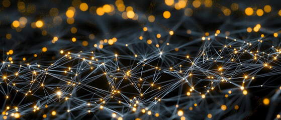 Poster - Abstract Network Pattern With Glowing Lines And Points On Black Background
