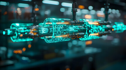 Poster - futuristic glowing turquoise pipe system