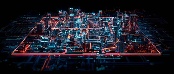 Poster - Abstract Neon Cityscape Digital Illustration
