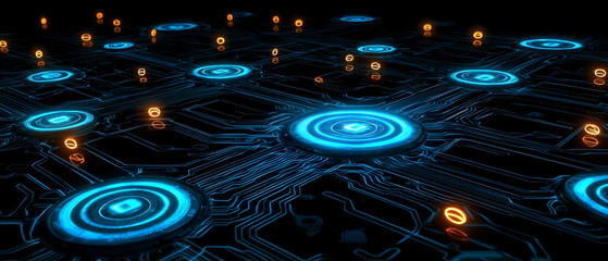 Poster - Abstract Futuristic Circuit Board Design With Glowing Circles