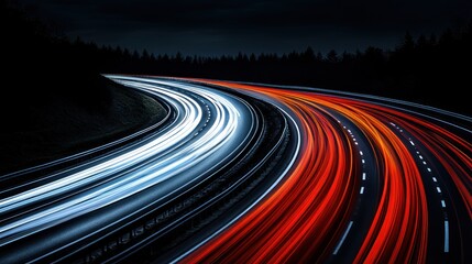 Poster - Highway light trails at night long exposure