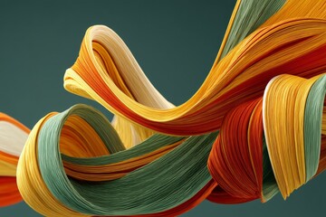 Fototapete - Abstract Multicolored Filament Bundle with Wavy Flowing Lines Against Teal Background for Graphic Resource Usage