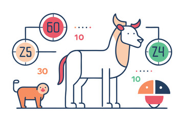 Poster - Vector illustration of various animals with graphs and statistics in a minimalist style showcasing data visualization