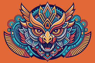 Poster - Colorful winged animal vector illustration featuring geometric shapes and intricate patterns on a blue background
