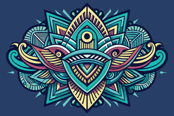 Poster - Colorful winged animal vector illustration featuring geometric shapes and intricate patterns on a blue background