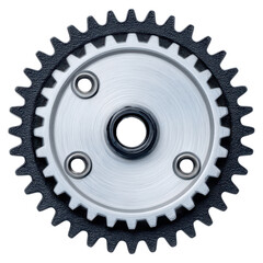 Poster - metal gear wheel isolated on black background with flawless finish and intricate detailing for mecha