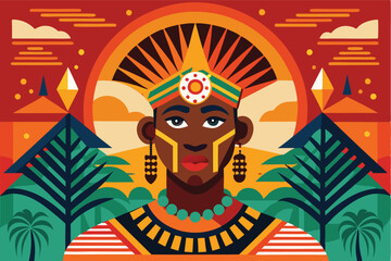 Poster - Depiction of a proud individual with traditional attire and vibrant colors representing cultural heritage in a stylized vector illustration