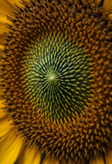 Aufkleber - Sunflower Heart. A Close-up View Reveals Intricate Details Of The Seed Arrangement. The Natural Texture And Patterns Create A Captivating Botanical Image Perfect For Nature Enthusiasts. A Symbol Of