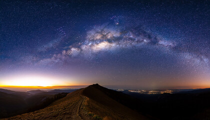 Wall Mural - panorama milky way galaxy long exposure photograph