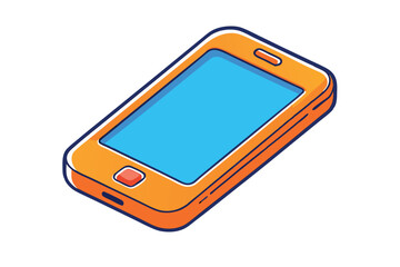 Wall Mural - smartphone with an orange frame and a blue screen, featuring a clean and minimalist design, ideal for tech, communication, and mobile app themes