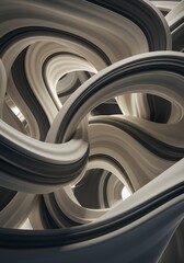 Poster - Intricate intertwining forms of abstract flowing lines, resembling complex pathways within a simulated digital realm of muted tones and subtle depth variations