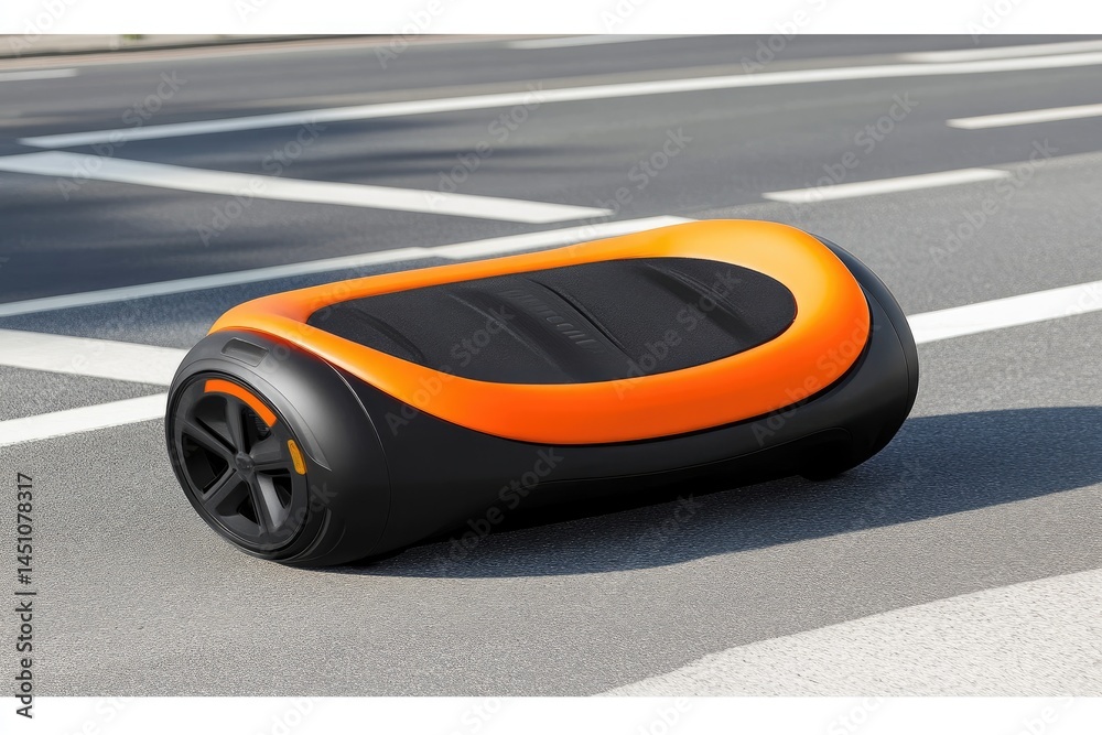 Rounded Vehicles Orange and black futuristic personal transport vehicle. Compact, modern ...