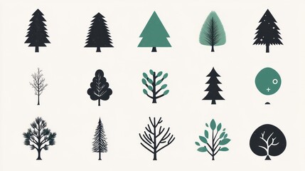 forest tree icons set