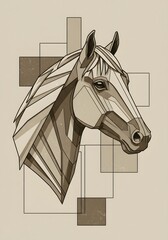 Poster - Geometric Equine Portrait: A structured depiction of a horse head utilizing lines and shading to create a modern visual, highlighting strength and serenity