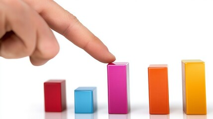 Poster - Colorful Blocks Chart Growth Business Success Finger Touching Pink Block Financial Progress Strategic Planning Development Innovation Visual Representation Marketing Modern        