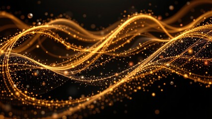 Poster - Dynamic golden wave patterns digital art abstract background dark environment close-up view visual harmony and flow