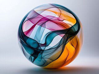 Aufkleber - Colorful Abstract Sphere with Flowing Waves in Soft Textures
