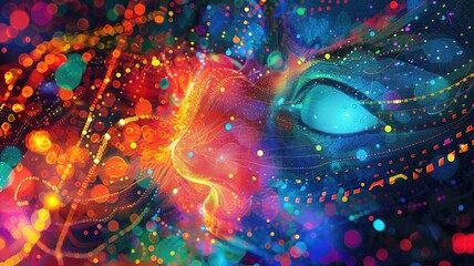 Poster - abstract of digital shape or line and technological cyber style particle design connect in surreal e