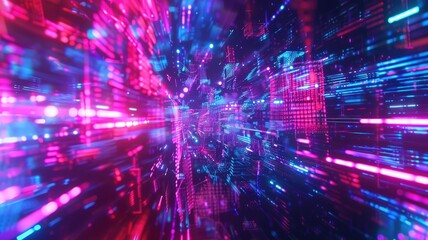 Poster - explore a vibrant, futuristic digital environment filled with glowing particles and dynamic lines, c