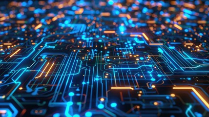 Fototapete - Abstract picture of chip on complex circuit with digital technology style design and the electric parts graphic show high tech system represent about processor algorithm process on computer. AIG53.