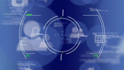 Poster - Central circular HUD reticle rotating on blue gradient, revealing floating panels, streaming code