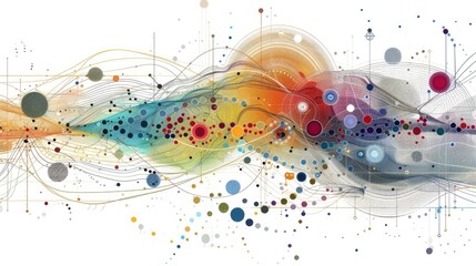 Poster - This vibrant abstract artwork represents data flows and workflows, showcasing colorful patterns and shapes. Ideal for themes of innovation and analytics.