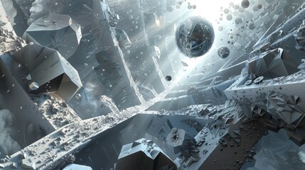 Poster - Explore a stunning abstract visualization representing the concept of the fourth dimension, showcasing intricate geometrical designs and ethereal light effects.