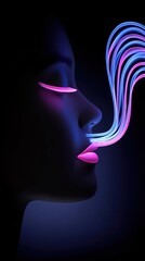 Poster - Surreal Cosmic Vision with Double Exposure Effects Depicting a Profile Silhouette and Dynamic Light Waves in Space Environment