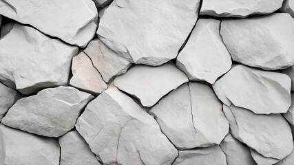 Poster - Close-up video of a textured rock wall featuring a pattern of overlapping light gray stones with a neutral lighting