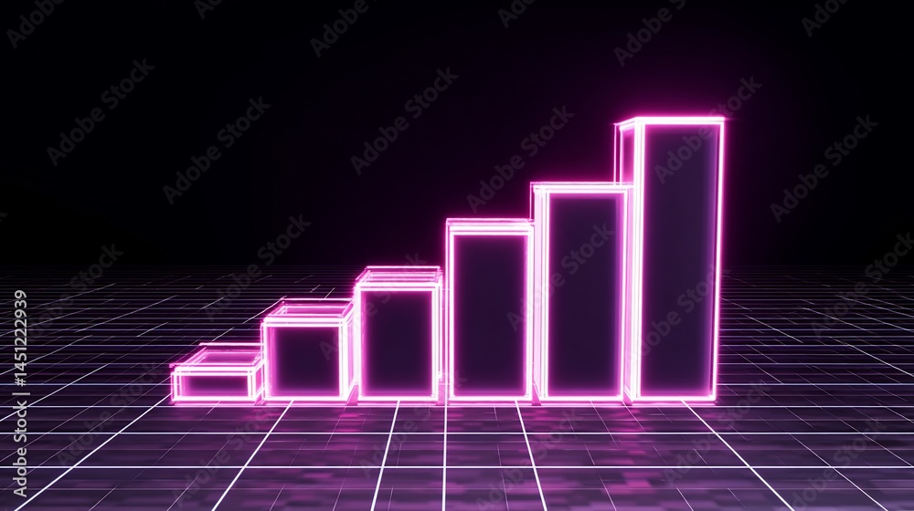 Digital growth chart made from ascending neon tiles over virtual grid ...