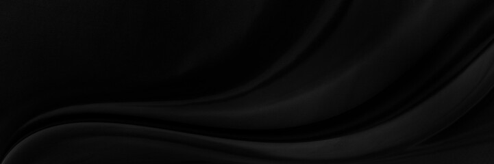 Leinwandbilder - Black gray satin dark fabric texture luxurious shiny that is abstract silk cloth panorama background with patterns soft waves blur beautiful.