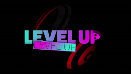 Poster - Neon gradient letters pulsing on dark canvas, floating above tilted outline panel and 3D red rings