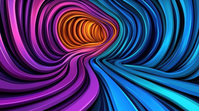 Abstract Swirling Tunnel of Purple Blue and Orange Hues Digital Pixel Art