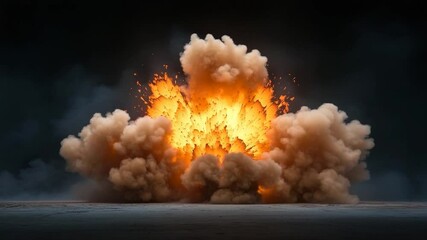 Poster - Dramatic explosion with bright orange core surrounded by billowing smoke against a dark backdrop. The scene is filled with fiery energy and dense clouds